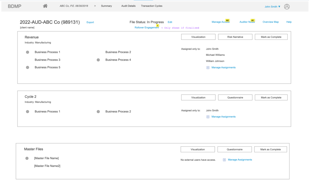 Auditing software wireframe