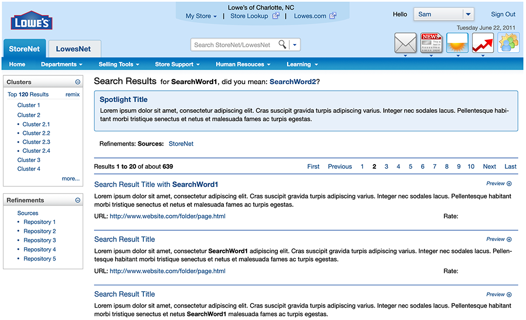 Lowe's intranet search results