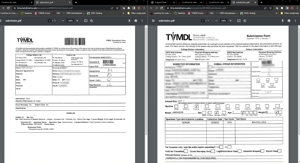 Lab results document sample